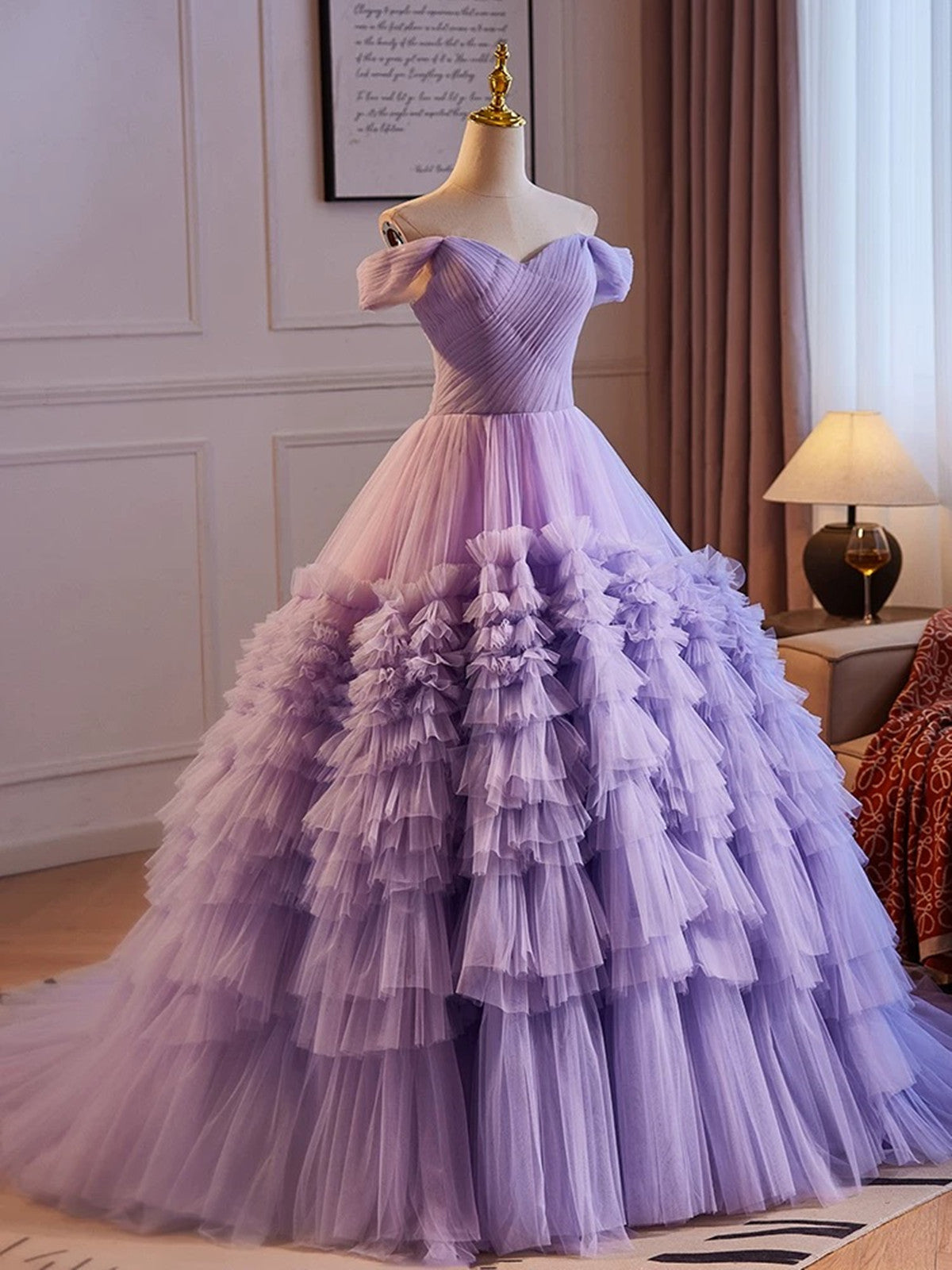 purple tulle maxi dress Purple Tulle Evening Maxi Dress Lavender Haze / 2XL