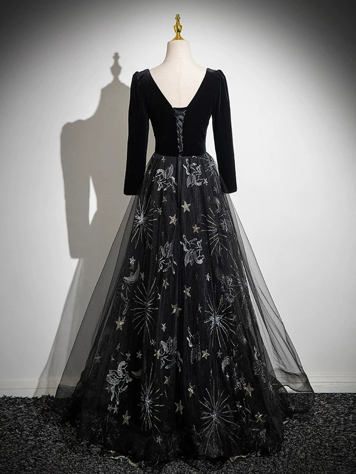 Black Long Sleeves Velet and Tulle Party Dress, Black Sweetheart Prom Cutedressy Black Long Sleeves Velet and Tulle Party Dress, Black Sweetheart Prom Cutedressy