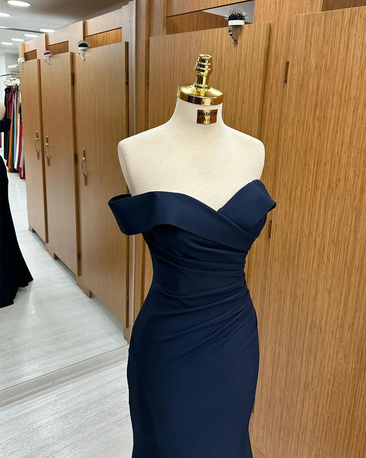 navy blue bodycon prom dress Solid Color Navy Blue Open Back Fishtail Hem Bodycon Prom Dresses
