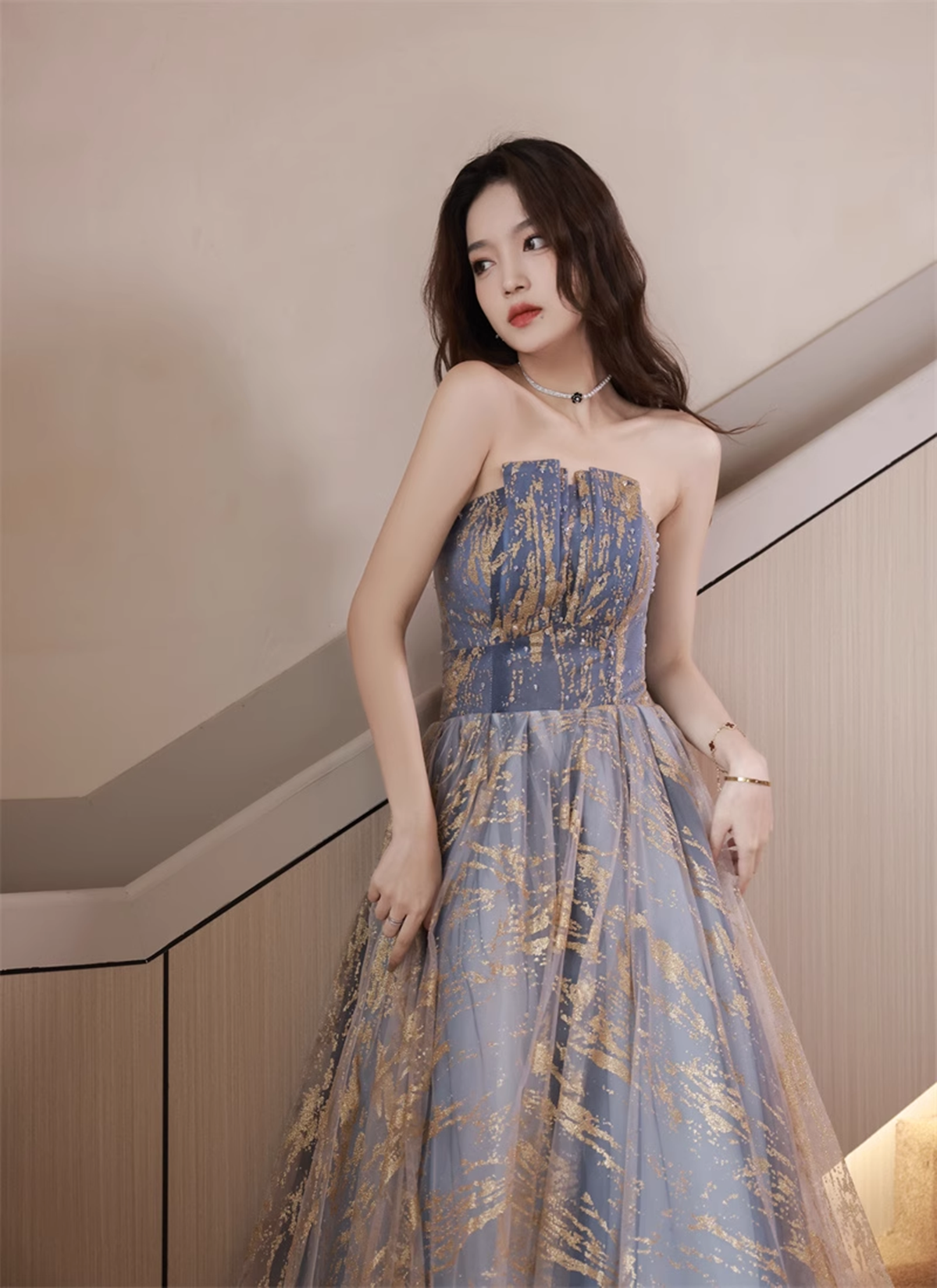 A-line Blue Gradient Tulle Lace-up Formal Dress, Blue Floor Length Pro Cutedressy A-line Blue Gradient Tulle Lace-up Formal Dress, Blue Floor Length Pro Cutedressy