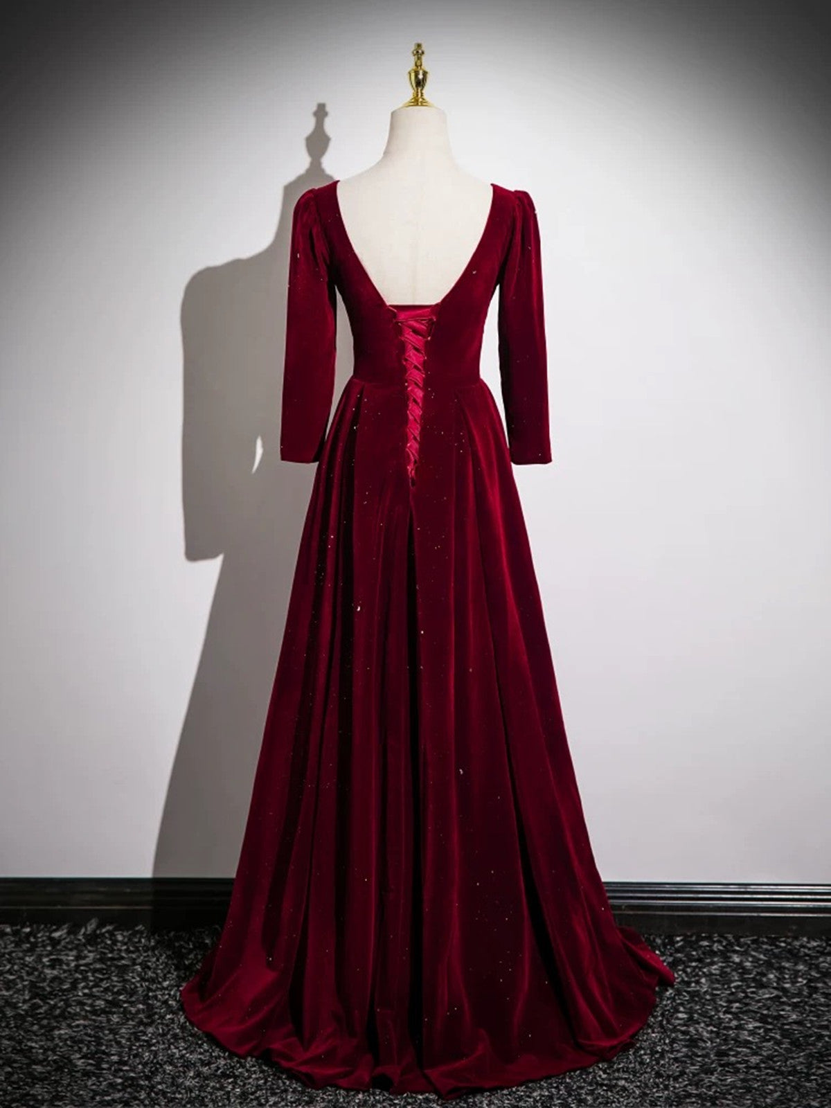 Elegant Wine Red Velvet Long Sleeves Party Dress, A-line Wine Red Prom Cutedressy Elegant Wine Red Velvet Long Sleeves Party Dress, A-line Wine Red Prom Cutedressy