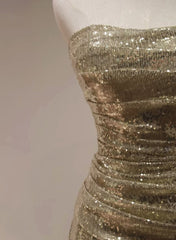 Gold Sequins Mermaid Scoop Long Evening Dress, Gold Long Prom Dress Party Dress
