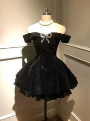 Black Velvet Sweetheart Straps Beaded Party Dress, Black Velvet Homecoming Dress
