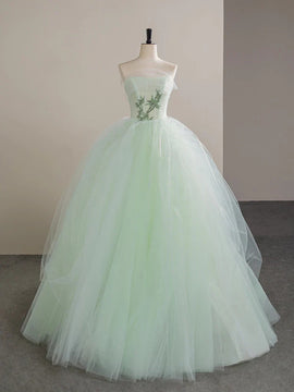 Charming Light Green Tulle with Lace Scoop Evening Dress, Light Green Long Prom Dress