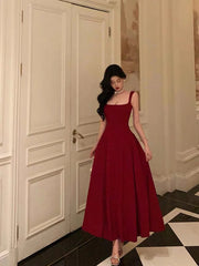 Sexy A Line Straps Wine Red Ankle Length Prom Dresses,Wine Red Formal Dress