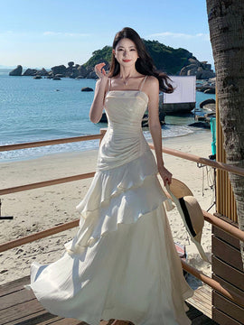 White Strapless Long Satin Prom Dress Evening Dress, Chic White Satin Formal Dress