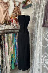 Black Chic  Long Party Dress with Leg Slit, Black V-neckline Strap Prom Dress