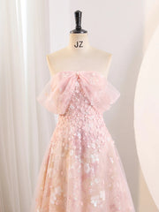 Pink Tulle and Lace A-line Off Shoulder Party Dress, Pink Tulle Prom Dress Evening Dress