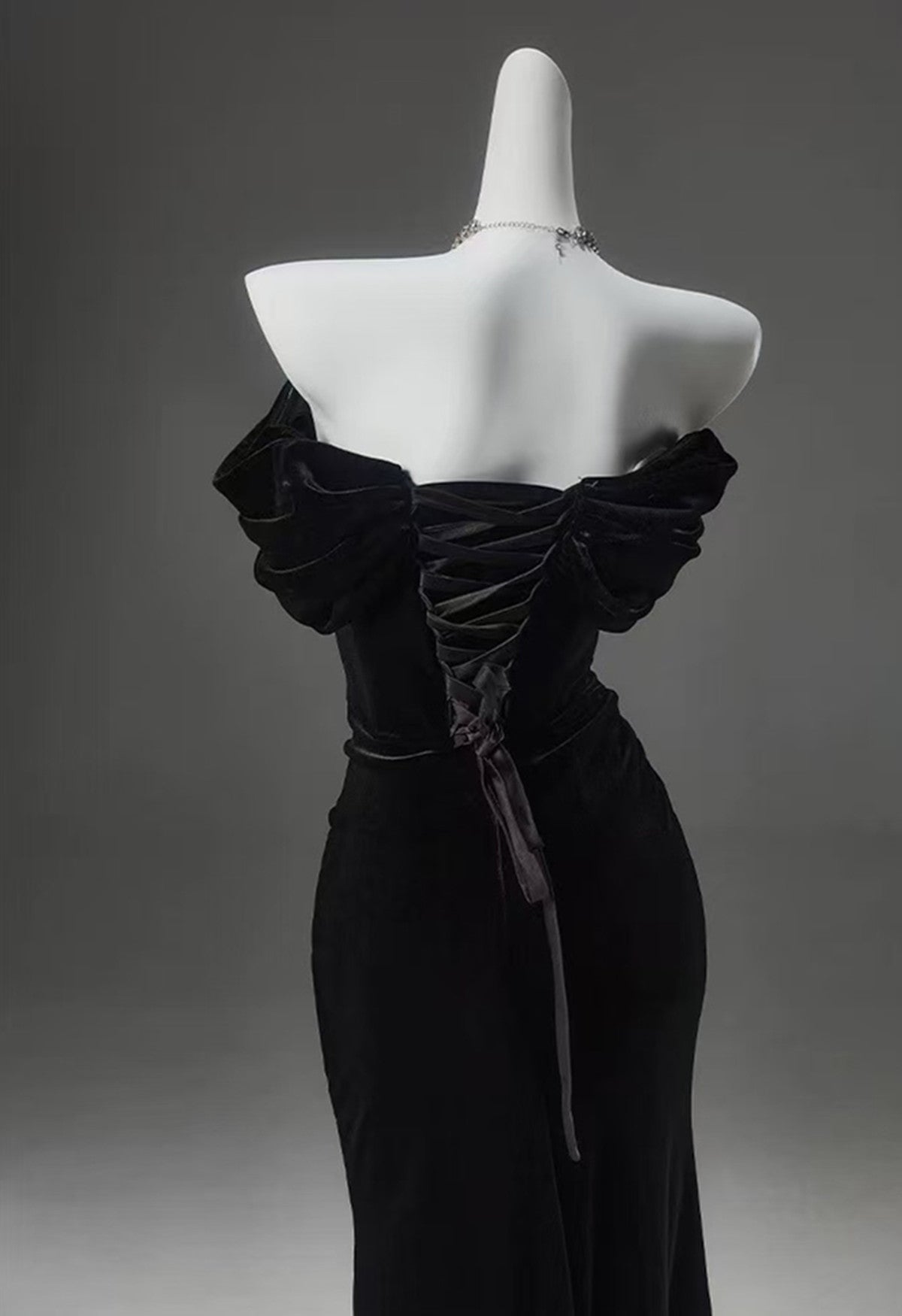 Black Velvet Mermaid Off Shoulder Floor Length Party Dress, Black Velvet Long Prom Dress