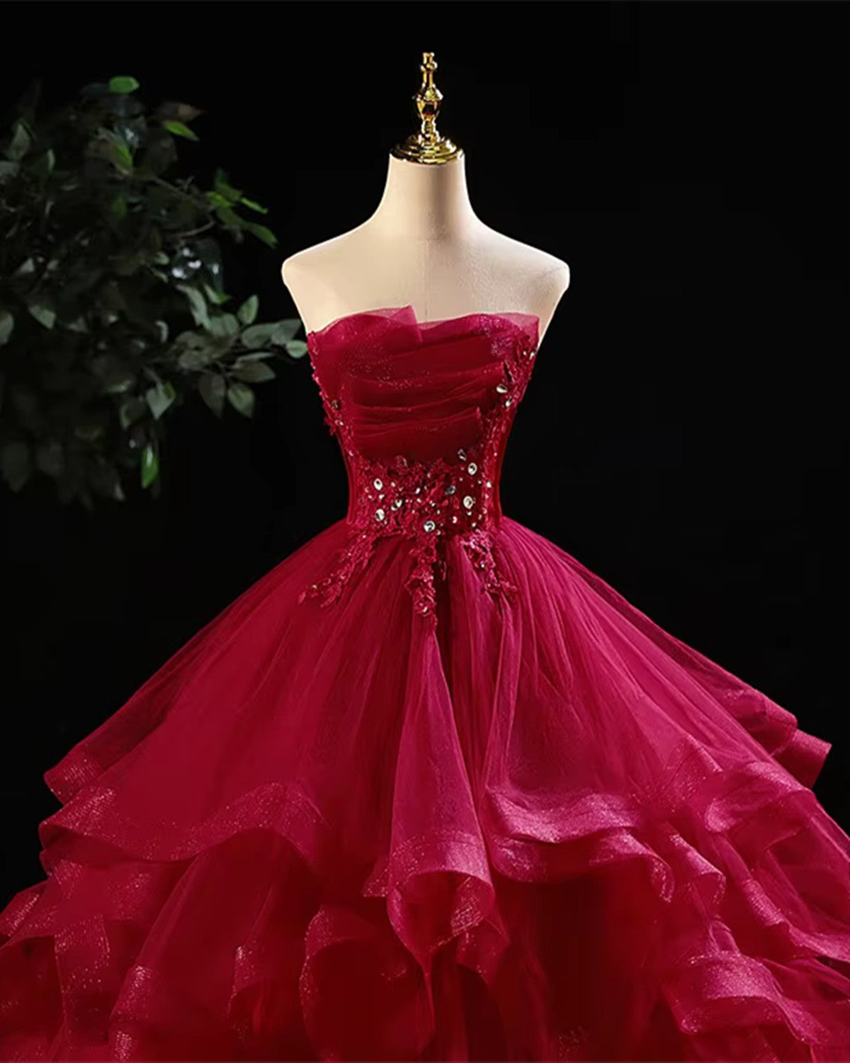 Wine Red Tulle A-line Floor Length Prom Dress, Wine Red Beaded Long Evening Dress Party Dress