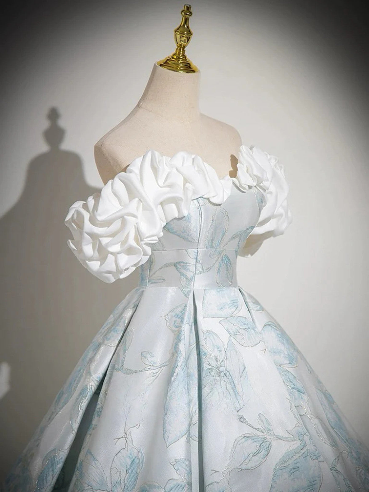A-line Floral Satin Off Shoulder Sweetheart Formal Dress, Floral Satin Long Prom Dress