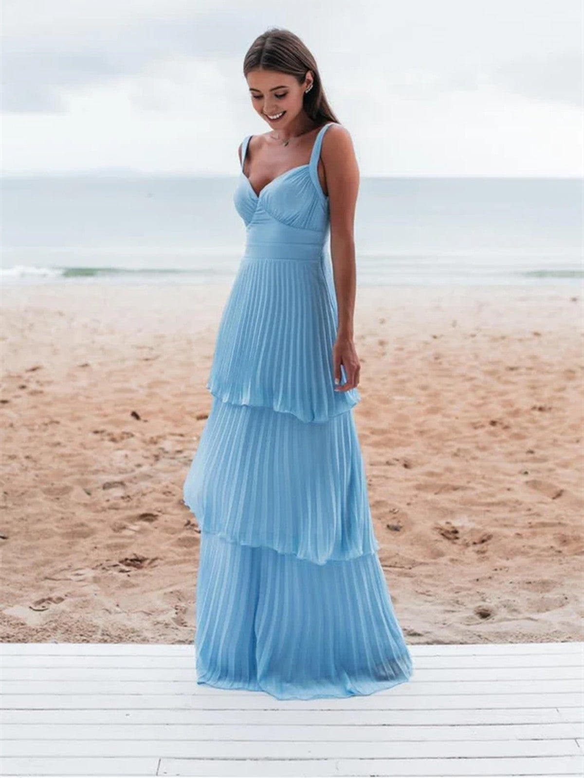 Light Blue Straps Chiffon Sweetheart Low Back Pary Dress, Light Blue L Cutedressy Light Blue Straps Chiffon Sweetheart Low Back Pary Dress, Light Blue L Cutedressy