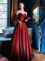 Red and Black A-line Sweetheart Off Shoulder Party Dress, Long Prom Dress Formal Dress