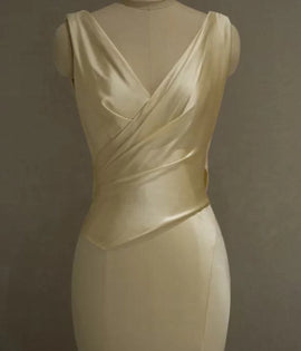 Yellow V-neckline Backless Long Prom Dress, Yellow Formal Dress Party Dress