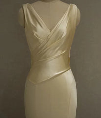 Yellow V-neckline Backless Long Prom Dress, Yellow Formal Dress Party Dress