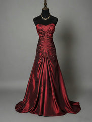 Elegant Strapless Wine Red Ruched Prom Dress, Shimmering Taffeta Formal Dress