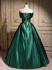 Elegant Emerald Green Satin Off-Shoulder Prom Dress, Long A-Line Formal Dress