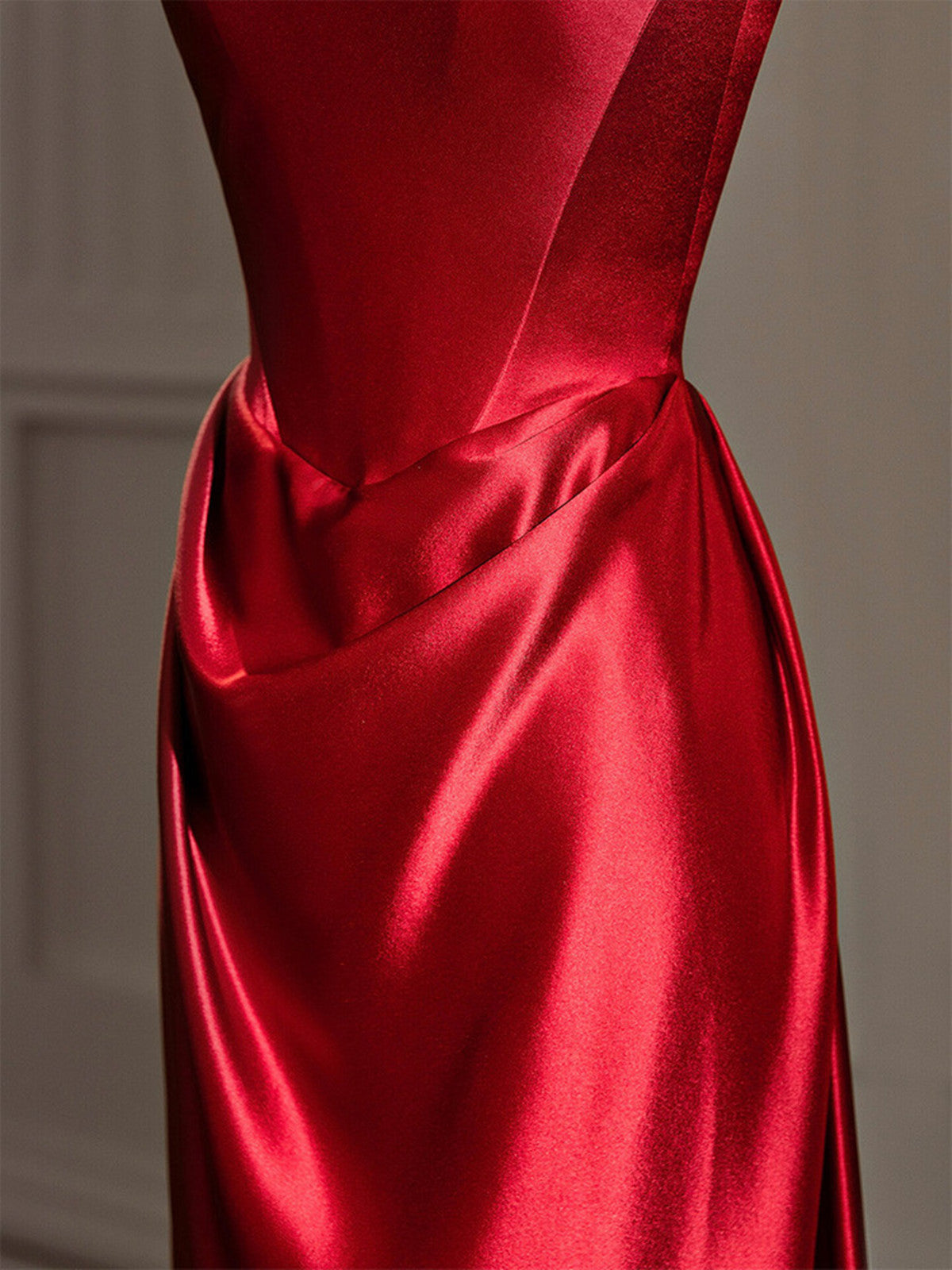 Red Satin Square Neck Backless Formal Dress Prom Dress, Red Floor-Length Evening Dress