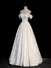 Light Champagne Off Shoulder Sweetheart Prom Dress, Floral A-line Long Evening Dress