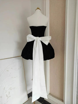 Black Sweetheart Velvet Beaded Short Party Dress, Black Mini Homecoming Dress 