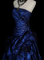 Charming Strapless Ruched Prom Dress with Beads, Ball Gown Long Formal Dress Party Dress