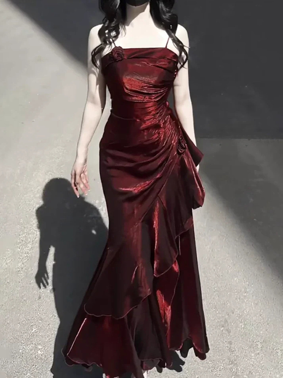 Wine Red Straps Gothic Straps Long Evening Dress, Wine Red Chic Party Dress Prom Dress