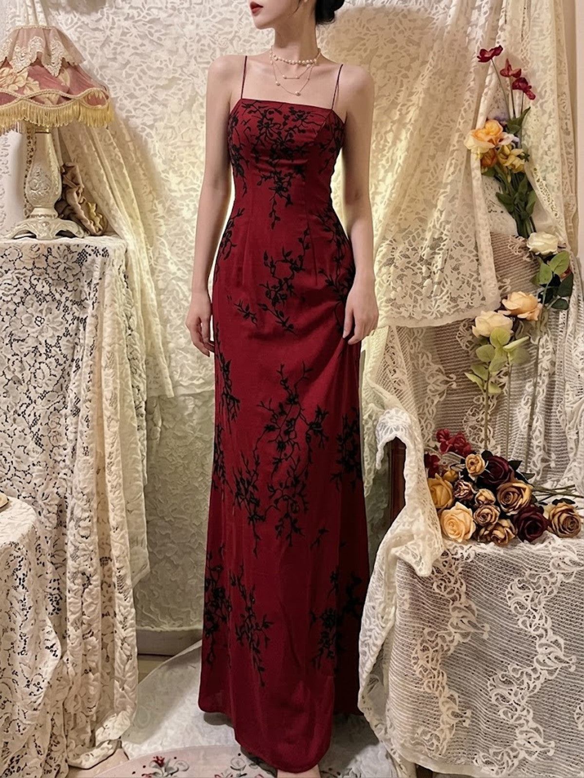 Charming A-line Wine Red Chiffon Straps Prom Dress with Lace Applique, Wine Red Long Evening Dress