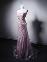 Elegant Pink Strapless Beaded Sweetheart Long Party Dress, Pink Floor Length Lace-up Prom Dress