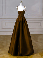 Brown Satin A-line Sweetheart Long Formal Dress, Simple Brown Evening Dress