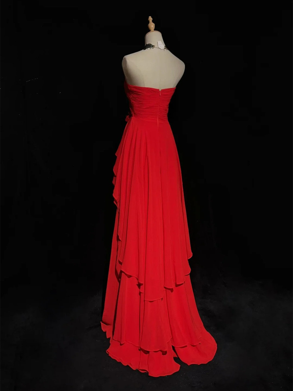 Red High Low Chiffon Layers Long Prom Dress, Red High Low Party Dress – Cutedressy