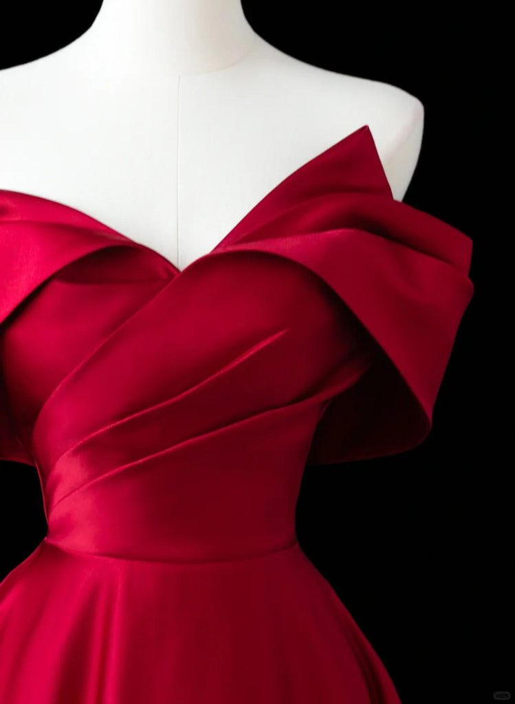 Wine Red Taffeta Straps Party Dress Prom Dress, Wine Red A-line Evening Dress main image 1