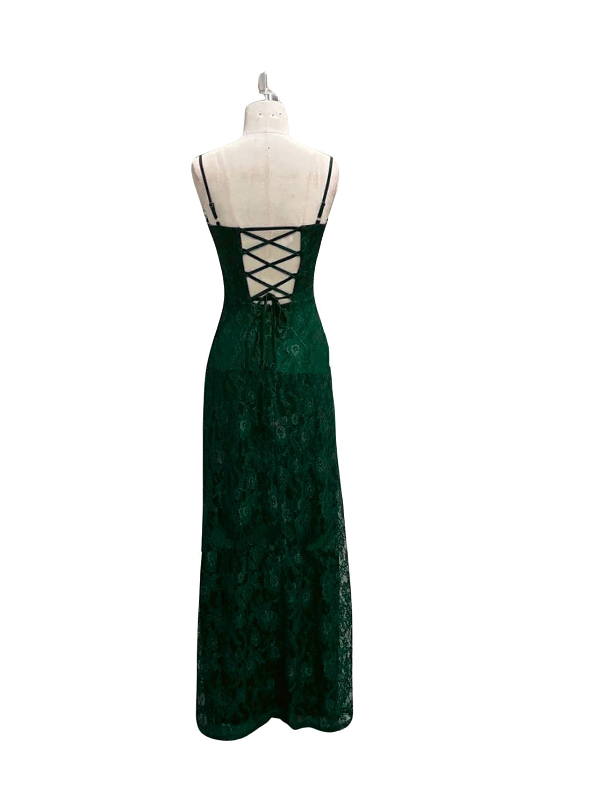 Green Lace V-neckline Lace Straps Vintage Prom Dress, Green Lace Party Dress