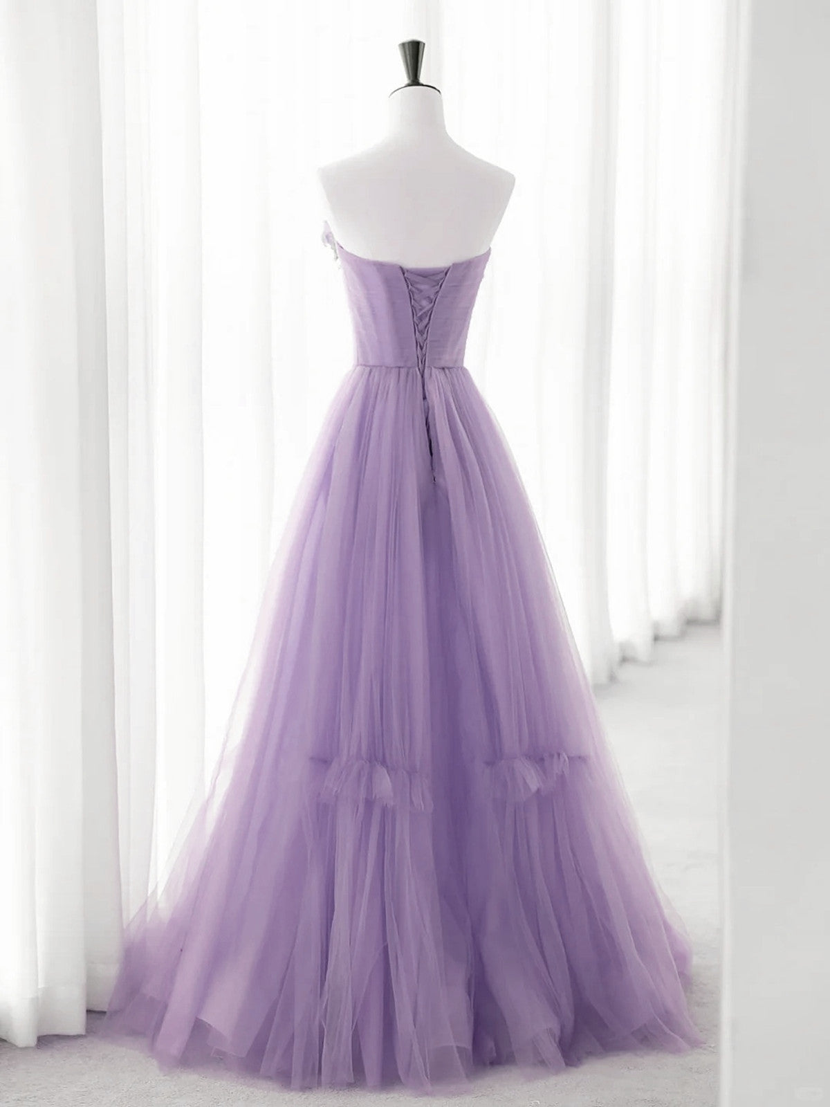 Cute Purple Tulle A-line Long Prom Dress with Flowers, Purple Tulle Pa Cutedressy Cute Purple Tulle A-line Long Prom Dress with Flowers, Purple Tulle Pa Cutedressy