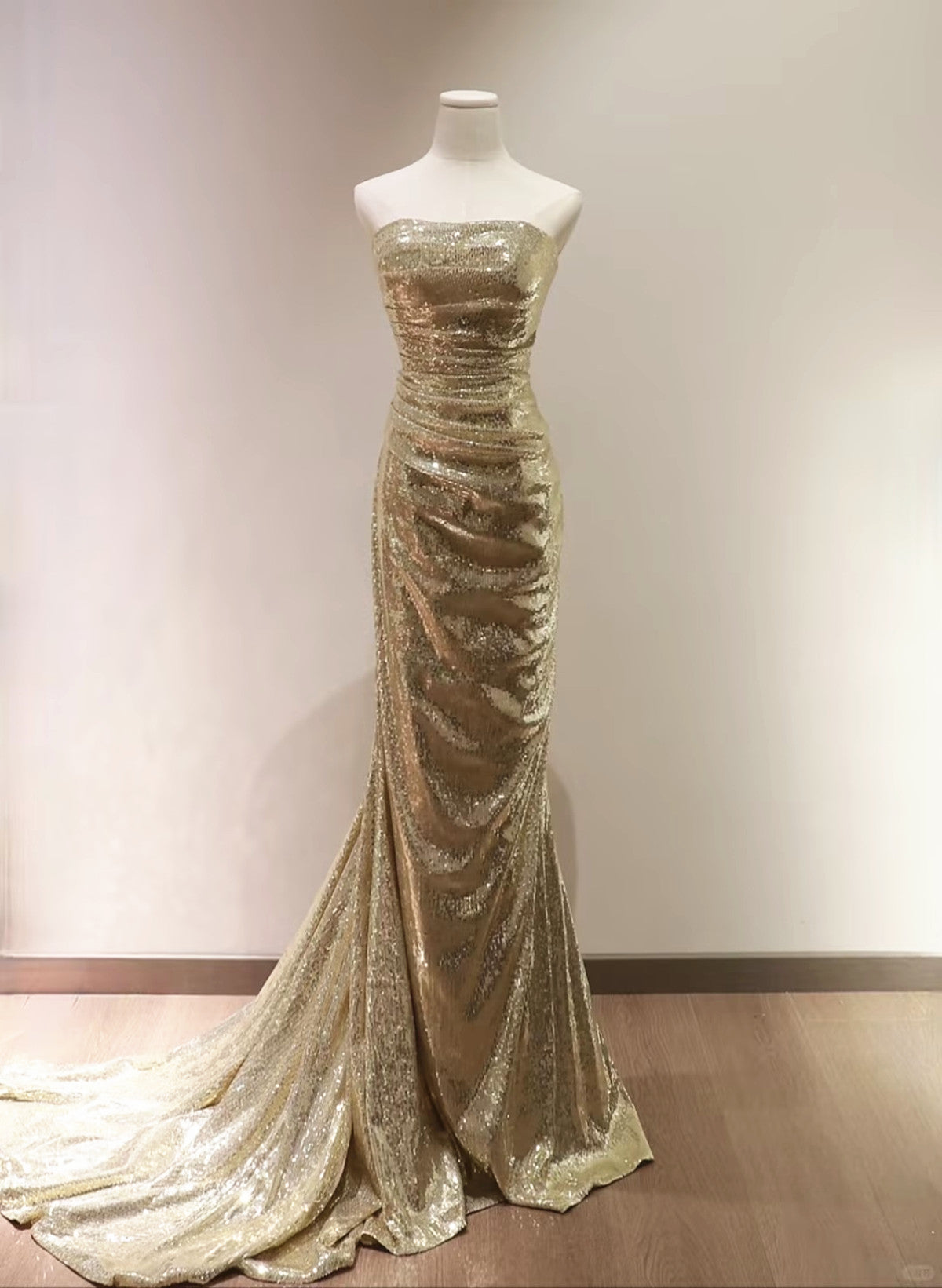 Gold Sequins Mermaid Scoop Long Evening Dress, Gold Long Prom Dress Pa ...