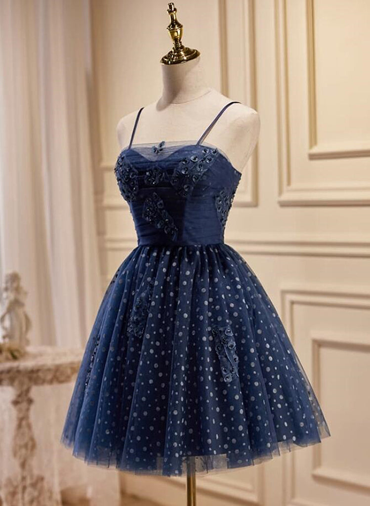 Navy Blue Short Sweetheart Straps Homecoming Dress, Navy Blue Prom Dre ...