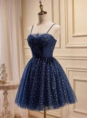 Navy Blue Short Sweetheart Straps Homecoming Dress, Navy Blue Prom Dress