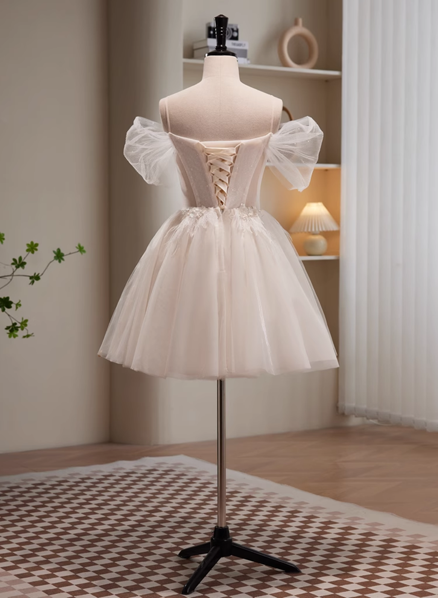 Cute Ivory Beaded Off Shoulder Short Party Dress, Tulle Graduation Dre Cutedressy Cute Ivory Beaded Off Shoulder Short Party Dress, Tulle Graduation Dre Cutedressy
