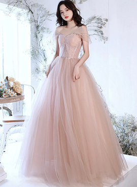 Pink Sweetheart Tulle Long Formal Dress Evening Dress, Pink Tulle Party Dress