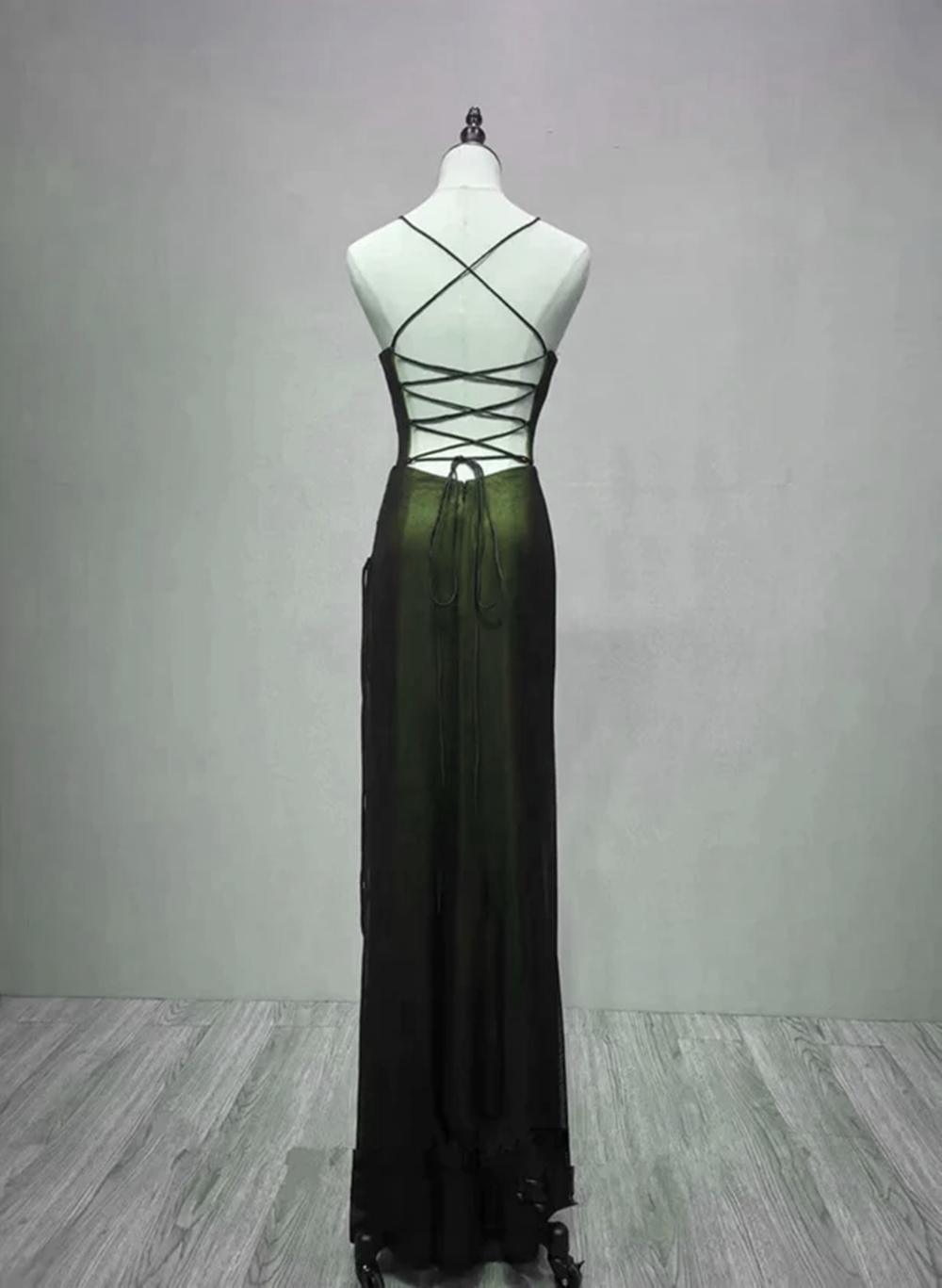 Black and Green Straps Long Formal Dress, Long Evening Party Dress Prom Dress