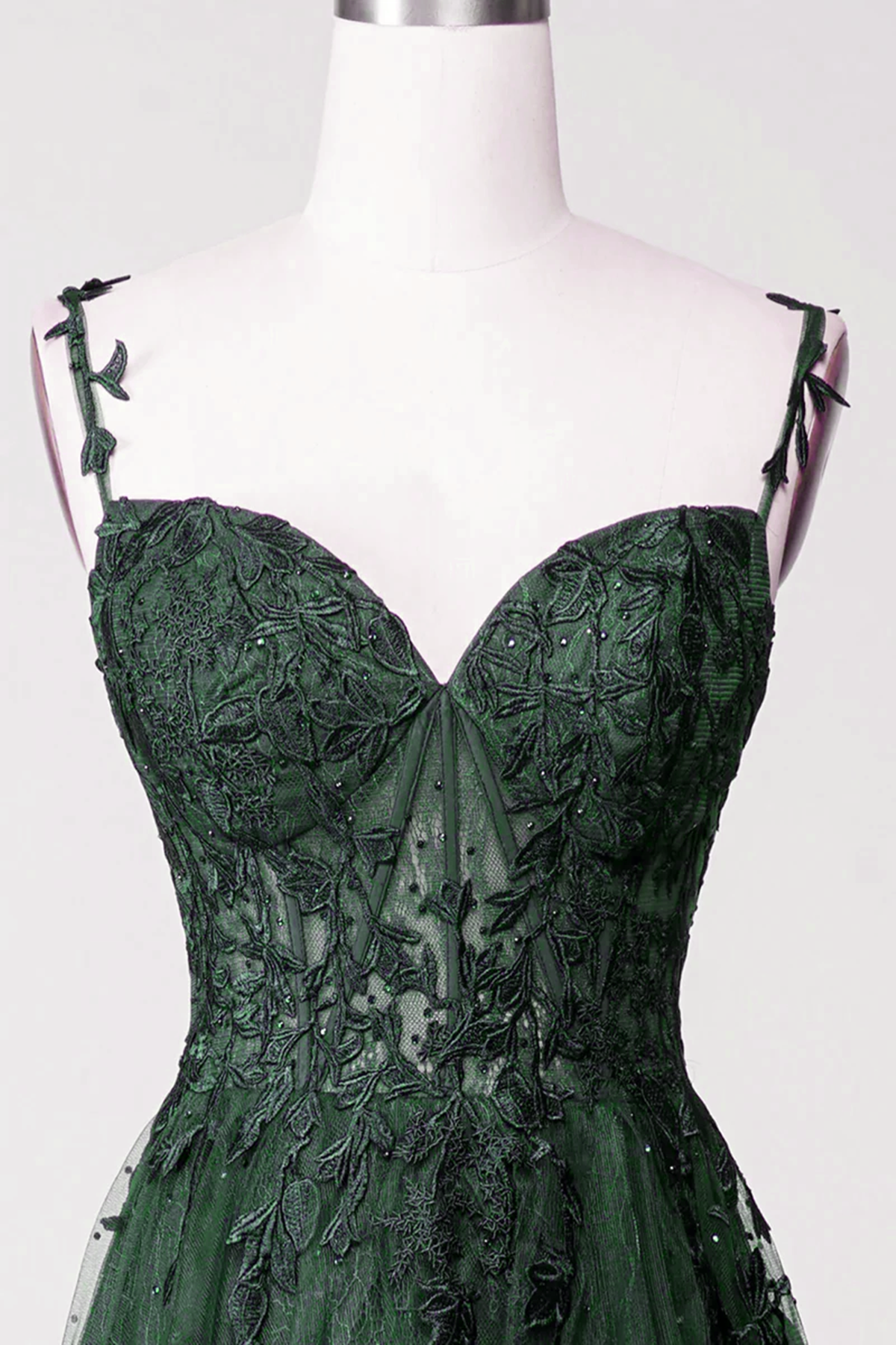 Dark Green Tulle with Lace Beaded Straps Prom Dress, Green Long Formal Cutedressy Dark Green Tulle with Lace Beaded Straps Prom Dress, Green Long Formal Cutedressy