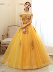 Glam Tulle with Lace Applique Off Shoulder Sweet 16 Dress, Ball Gown Formal Dress