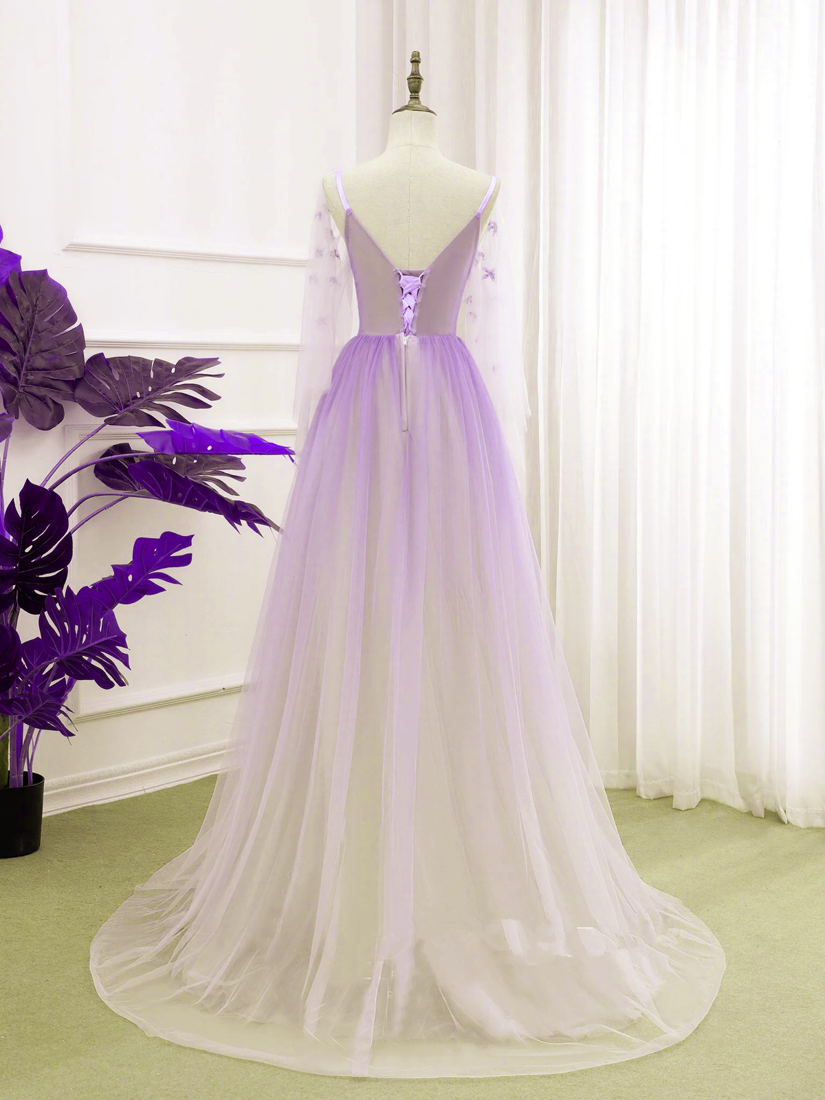 Beautiful Purple Gradient Tulle Long Sleeves Party Dress, A-line Tulle Cutedressy Beautiful Purple Gradient Tulle Long Sleeves Party Dress, A-line Tulle Cutedressy