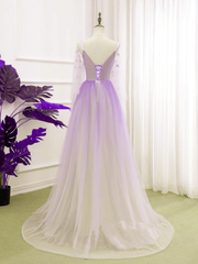 Beautiful Purple Gradient Tulle Long Sleeves Party Dress, A-line Tulle Formal Dress