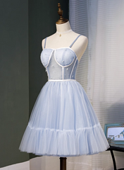 Light Blue Tulle Sweetheart Straps Party Dress, Light Blue Homecoming Dress