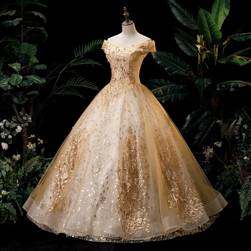 champagne sweet 16 dress Zapaka Women Sparkly Quinceanera Dress Champagne V-Neck Corset Ball-Gown Sweet 16 Dress with Cape Sleeves, Champagne / US22W