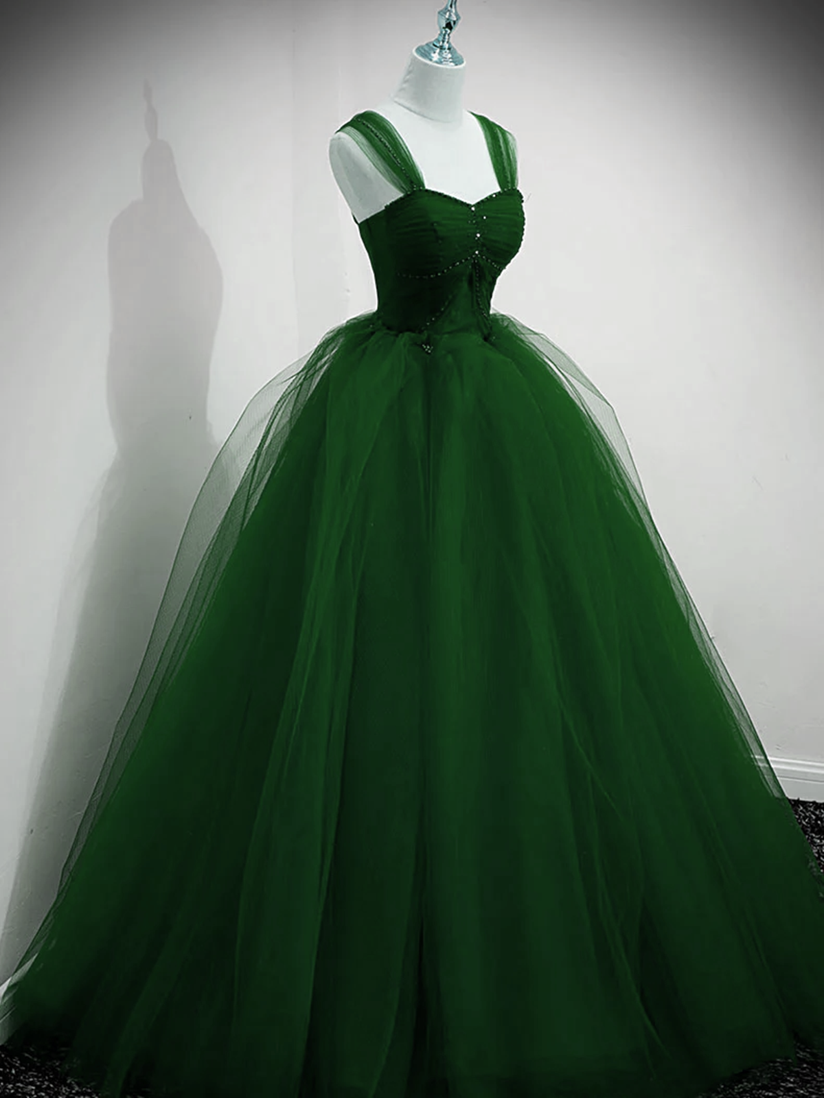 Green Tulle Beaded Sweetheart Long Party Dress, Green A-line Prom Dres Cutedressy Green Tulle Beaded Sweetheart Long Party Dress, Green A-line Prom Dres Cutedressy