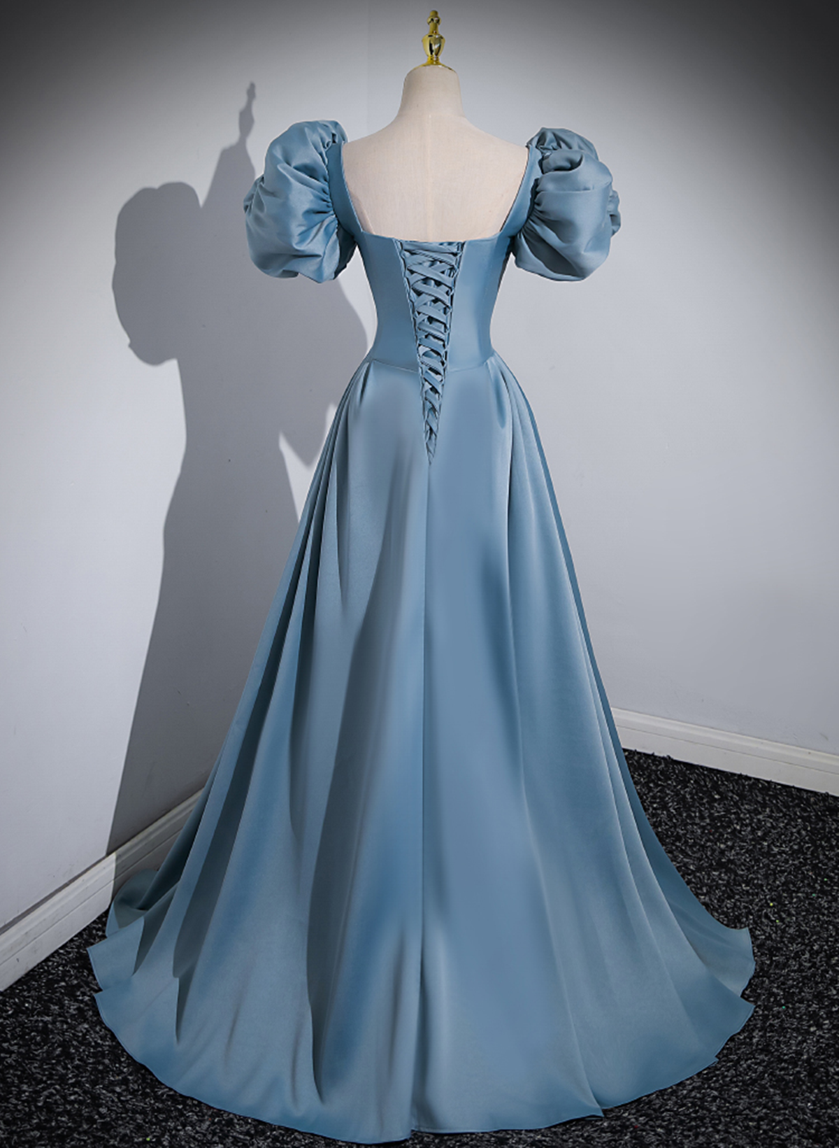 blue cap sleeve prom dress Custom Made Round Neck Baby Blue Tulle Long Sleeves Prom Dresses, Blue jbydress