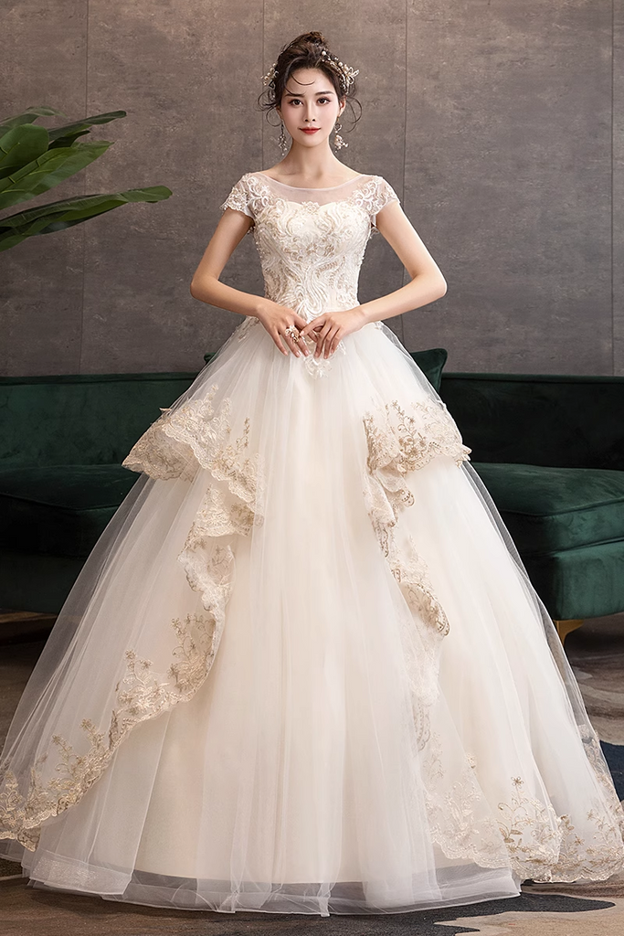 Ivory Tulle Ball Gown Sweetheart Flower Lace Long Evening Gown Party Dress, Ivory Quinceanera Dress