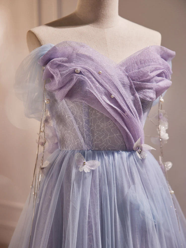 29903 Purple Cold Shoulder Shimmer Tulle Dress