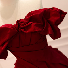 Wine Red Satin A-line Off Shoulder Long Formal Dress, Wine Red Evening Dress Prom Dress
